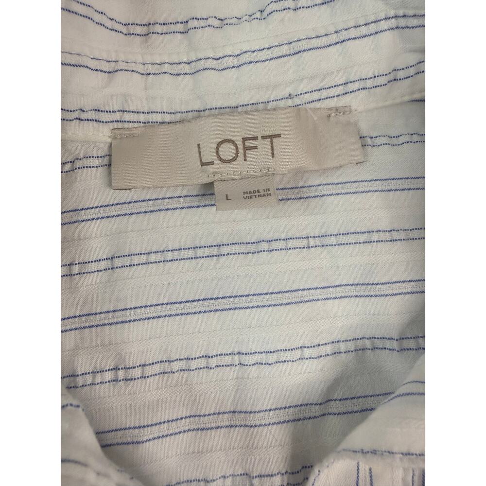 LOFT White Blue Stripe 100% Cotton Oversized Button Front Shirt Women Large - Picture 6 of 8